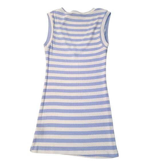 Y2K Bebe Rhinestone Tank Top Sz S Blue White Striped Stretch Knit - Picture 2 of 8